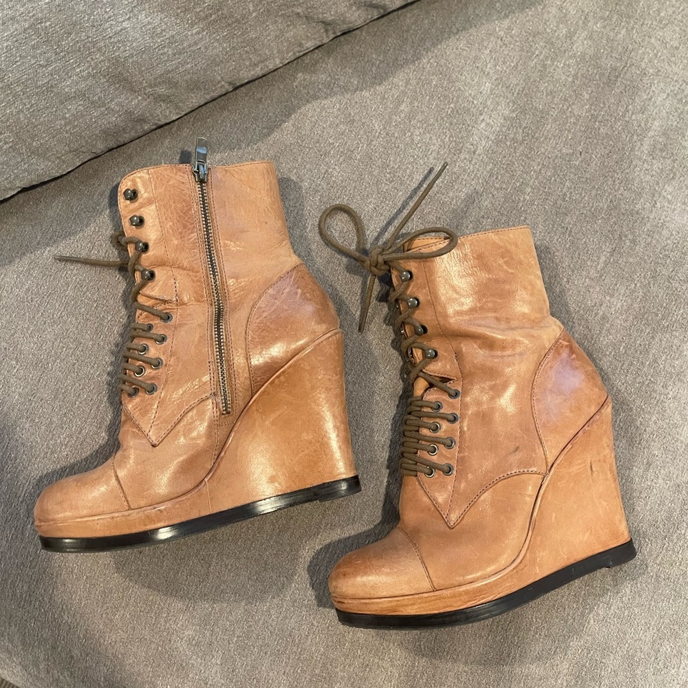 Tan Wedge Ankle Boots